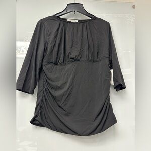 Larry Levine Womens Keyhole  Top with Ruched Sides in Black NWT